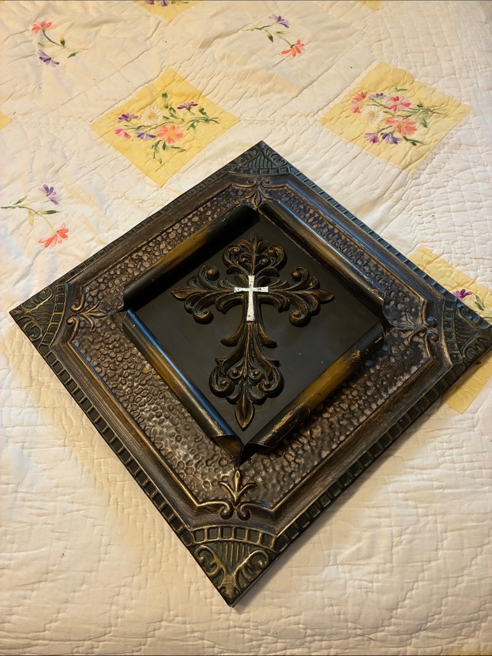Decorative Black and Gold Wall Cross Plaque by